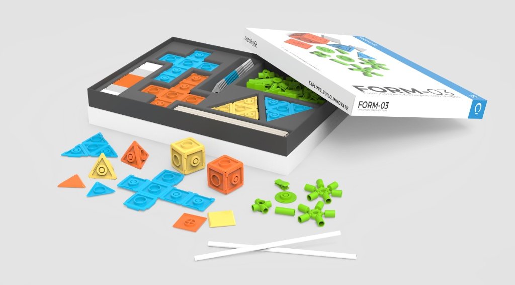 FORM-03 toolkit, open box with shape pieces and connectors